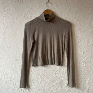 Wilfred sage Green Ribbed Mock Neck Crop Top